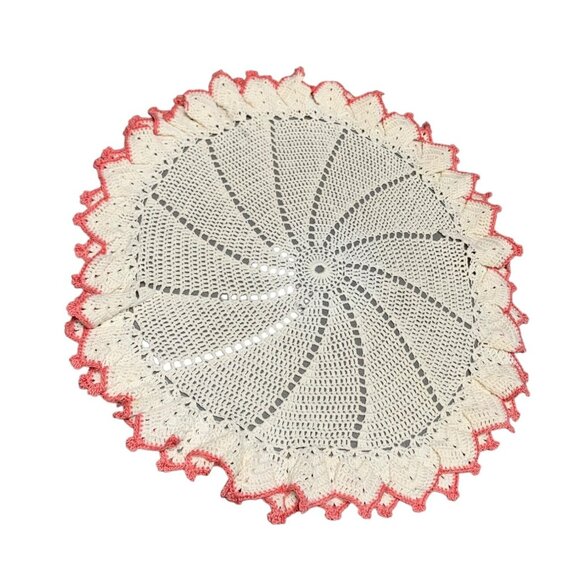 Handmade Crochet Doily with Pink Edging 16" - Picture 1 of 7